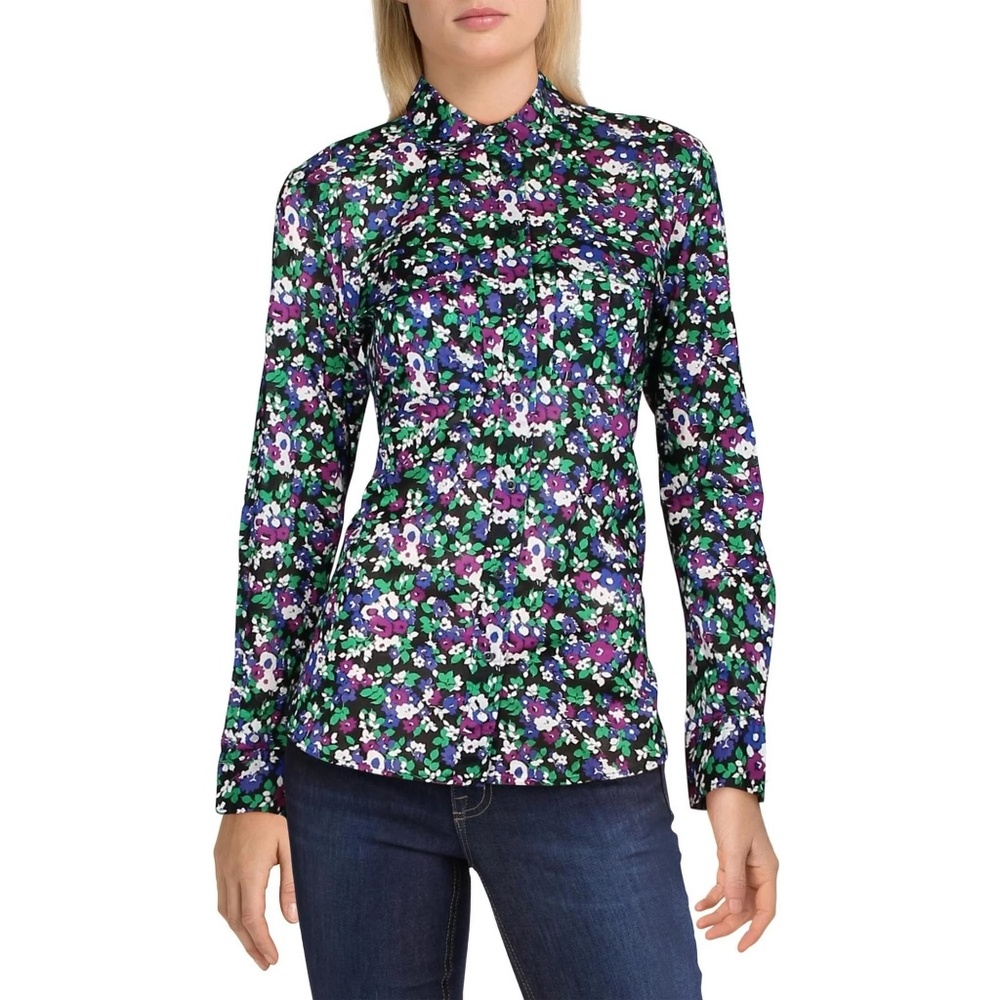 Lauren Ralph Lauren Womens Floral Long Sleeve Button-Down Top Large